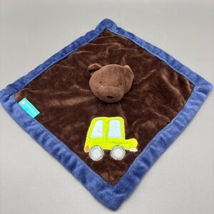 Bear Lovey Security Blanket Tiddliwinks Brown Blue Car Applique Plush 12" Boys